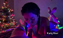 Xmas POV blowjob feet and cum swallowing in pigtails – Falcon Al